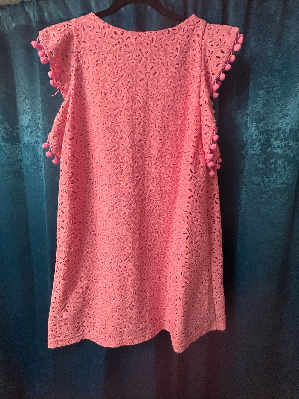 Charter Club Coral-Pink Lace Pom Pom Sleeve Mini Dress